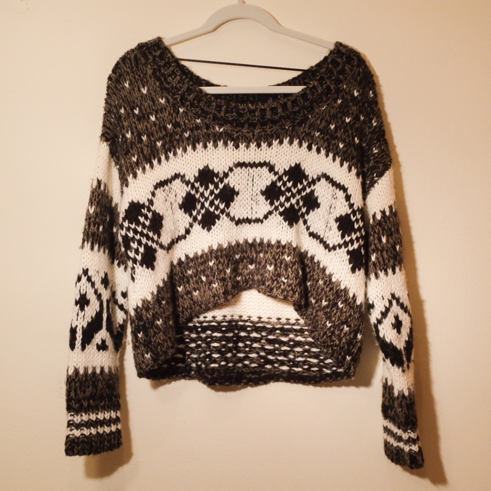 Free People Cropped Geometric Sweater S - Picture 2 of 5